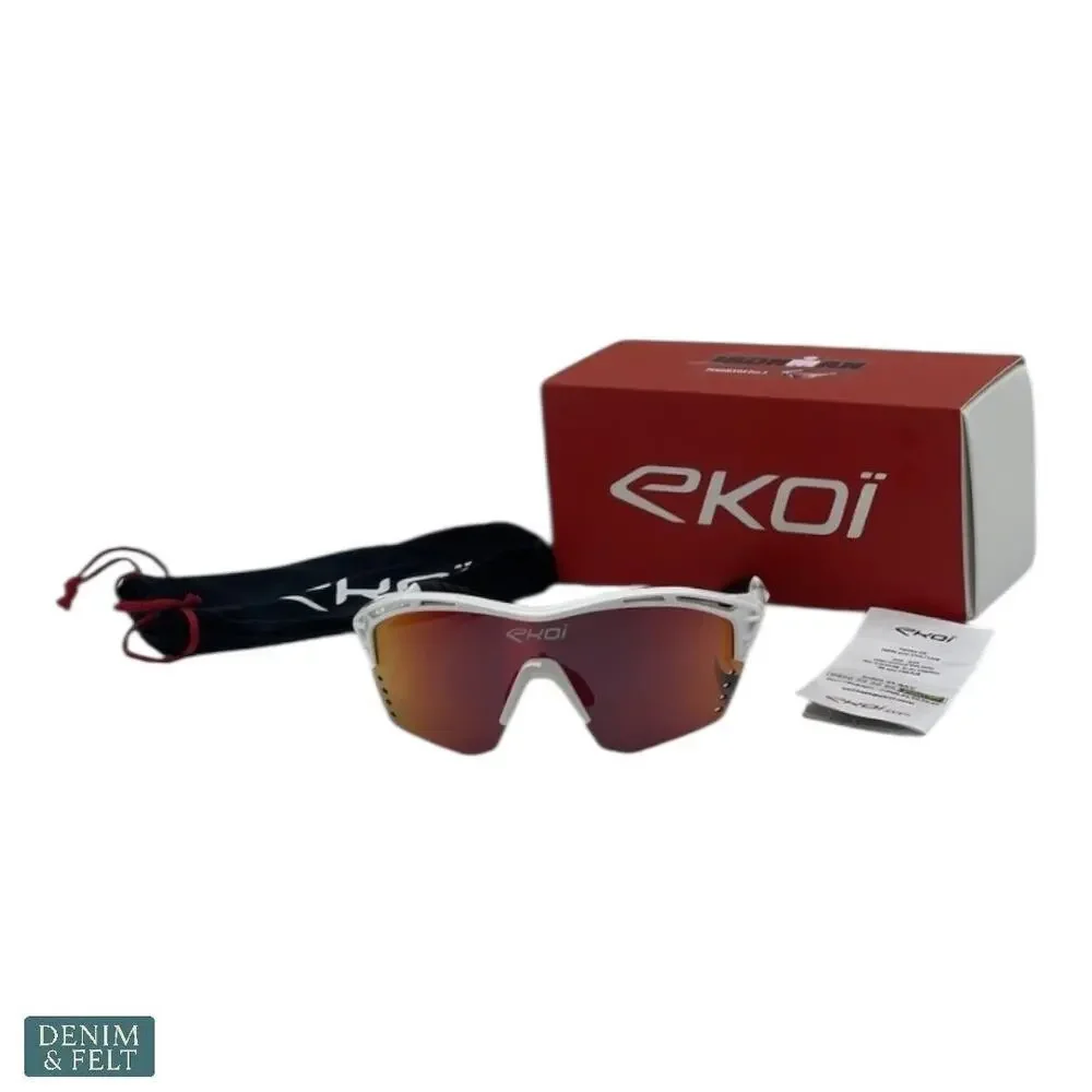 NEW EKOI‎ Persoevo4 White Revo Red Cycling Sunglasses Sport Shield Lens Unisex